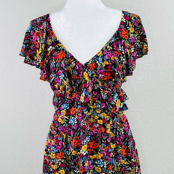 Lost + Wander Sleeveless Flora Garden Asymmetric Ruffled Midi Dress Large NWT - Picture 6 of 13